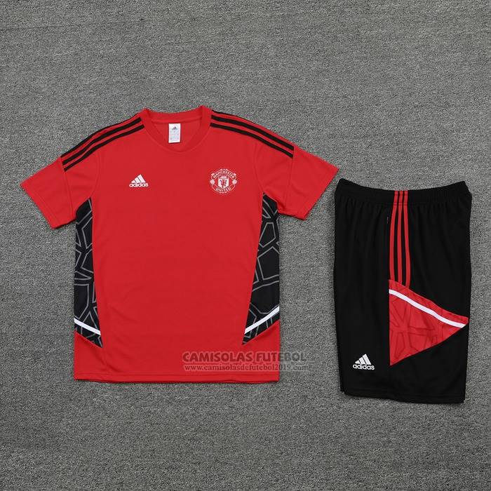 Fato de Treino Manchester United Manga Curta 2022-2023 Vermelho - Calcas Curta